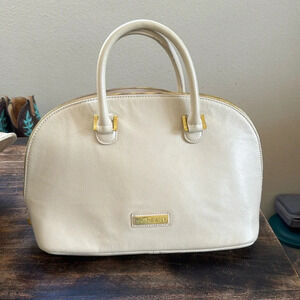 JOY & IMAN white ivory Leather Clamshell Satchel nwot